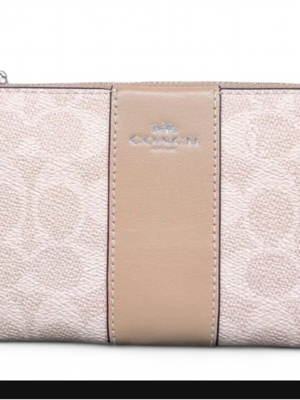 Coach Pink Signature Canvas Wristlet with Leather Trim